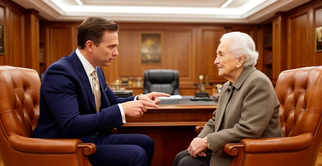 Notaire présentant des informations à un client dans un cabinet